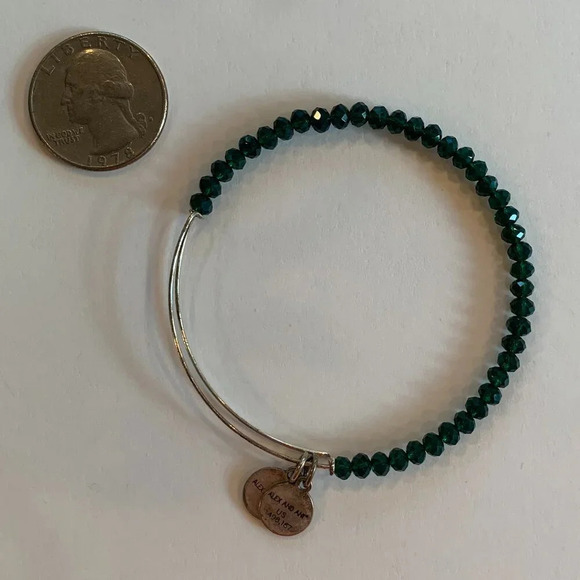 Alex and Ani Positive Energy Adjustable Faceted Bead Bangle Bracelet Emerald - Picture 6 of 7